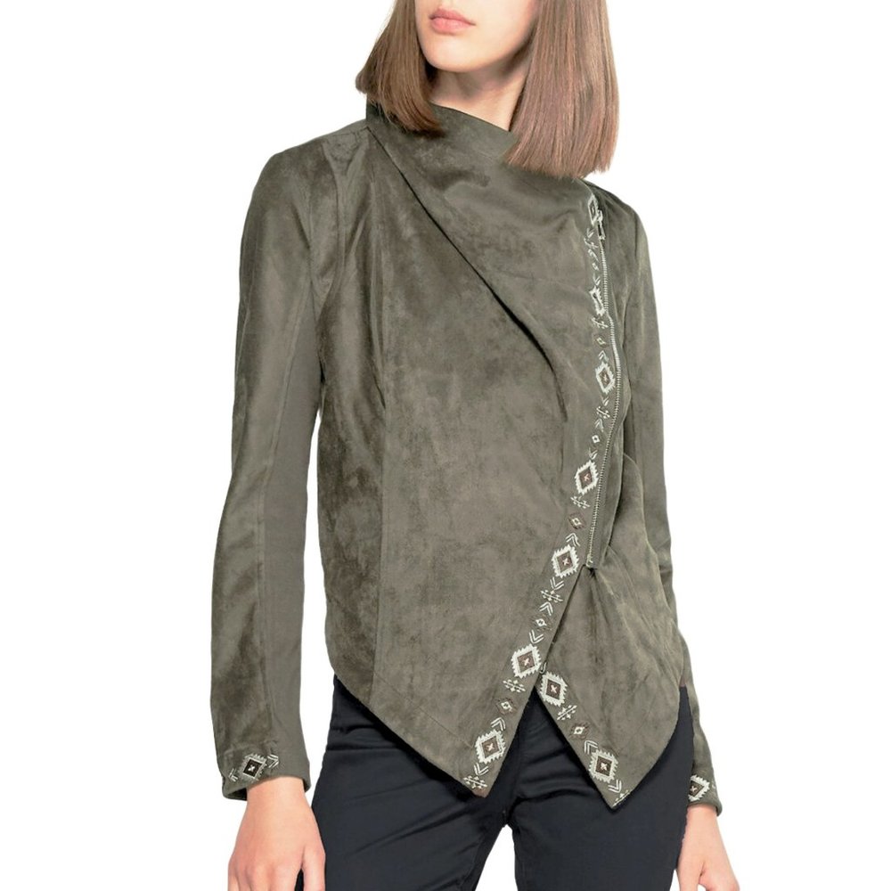 Embroidered Olive Green Women's Jacket